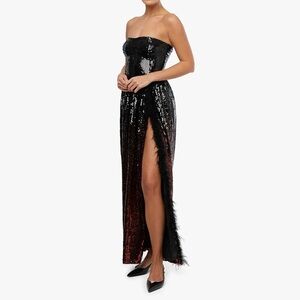 Black Sequin Formal Dress/Gown with Feathers and Slit